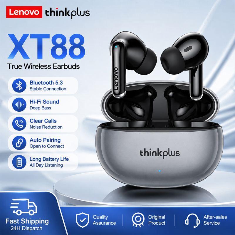 Anc Wireless Over Ear Headphones - Lenovo XT88 Bluetoothワイヤレスヘッドホン。内蔵マイク、充電ポート、ノイズキャンセリング機能、快適な装着感、オーバーイヤー型。新品。